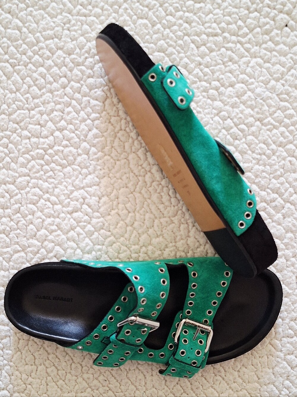 ISABEL MARANT Lennyo Buckle Up Slide Sandals Green Women's EU 37  US 7 Org $580 - Picture 8 of 10